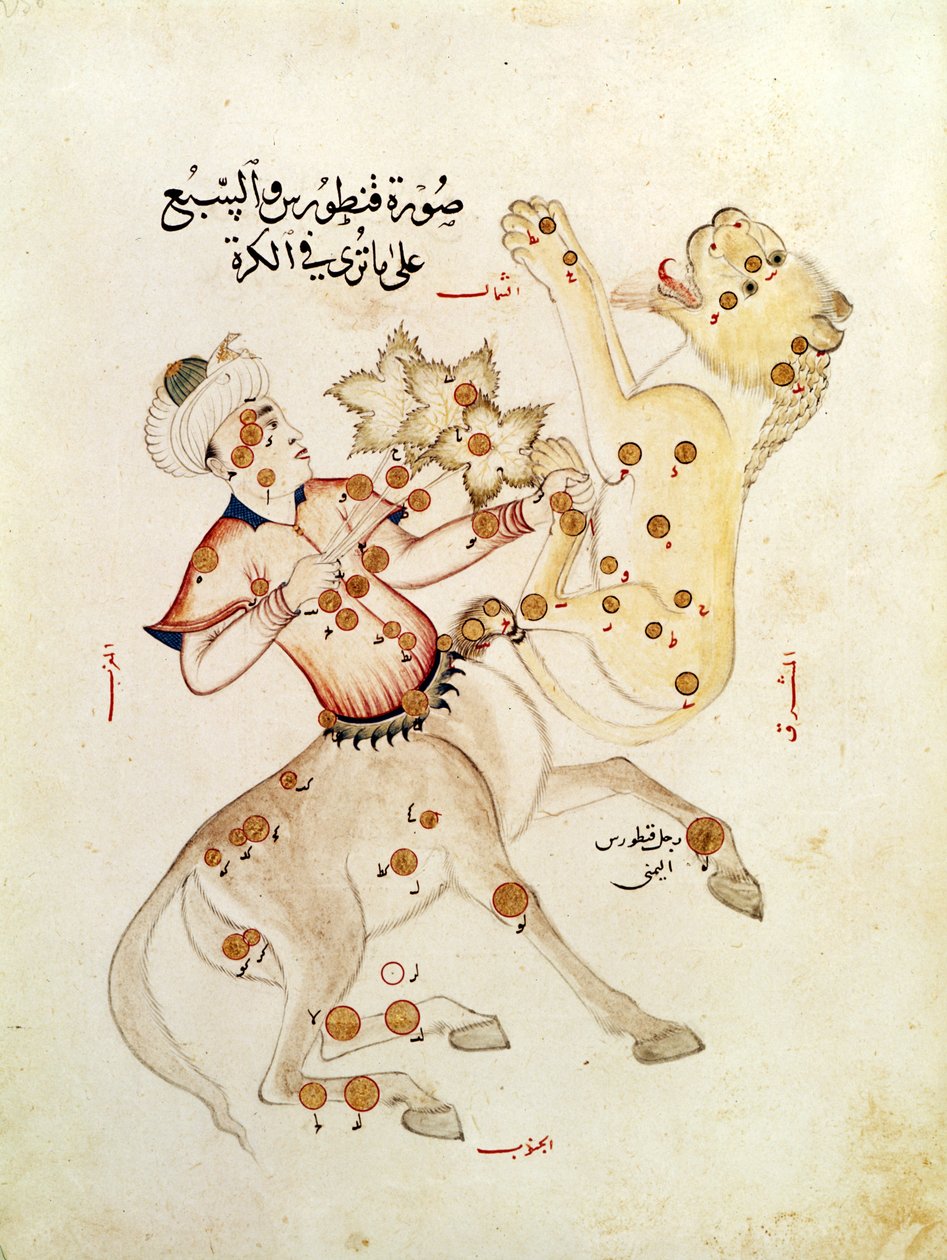 Ms 5036 fol.238 Konstelacje Centaura i Lwa, z Traktatu o gwiazdach stałych Abd-al-Rahmana Al Sufi (903–986) autorstwa Arabic School