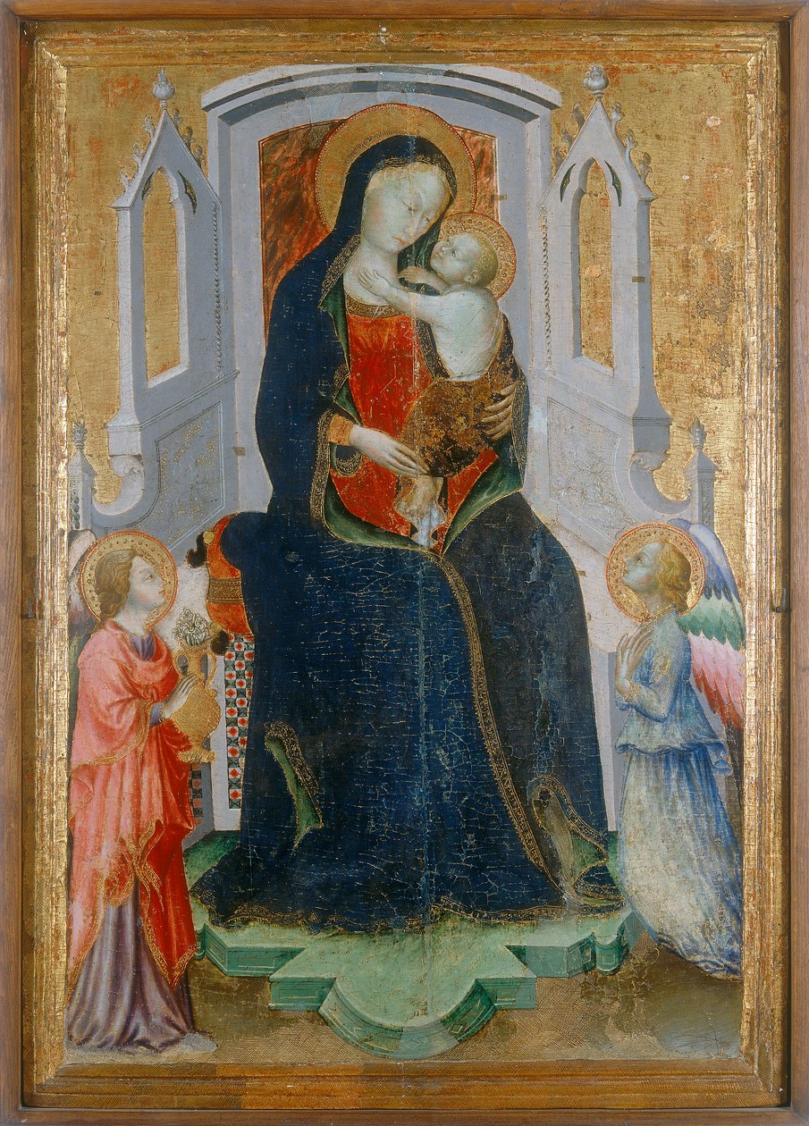 Madonna z Dzieciątkiem na tronie z dwoma aniołami autorstwa Arcangelo di Cola da Camerino