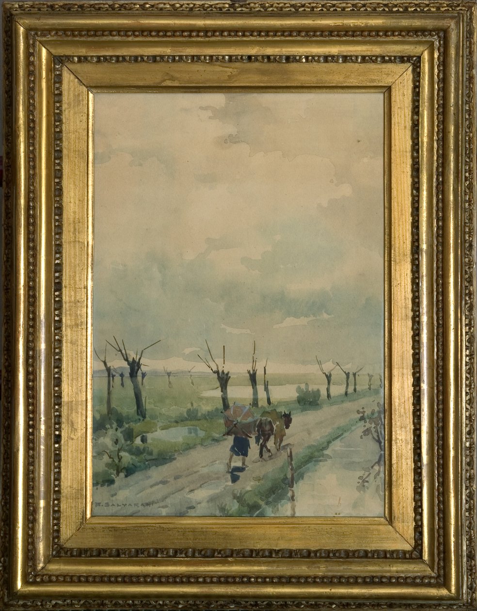 Pejzaż z ludźmi 1918-19 (akwarela na rysunku węglem) autorstwa Arcangelo Salvarani