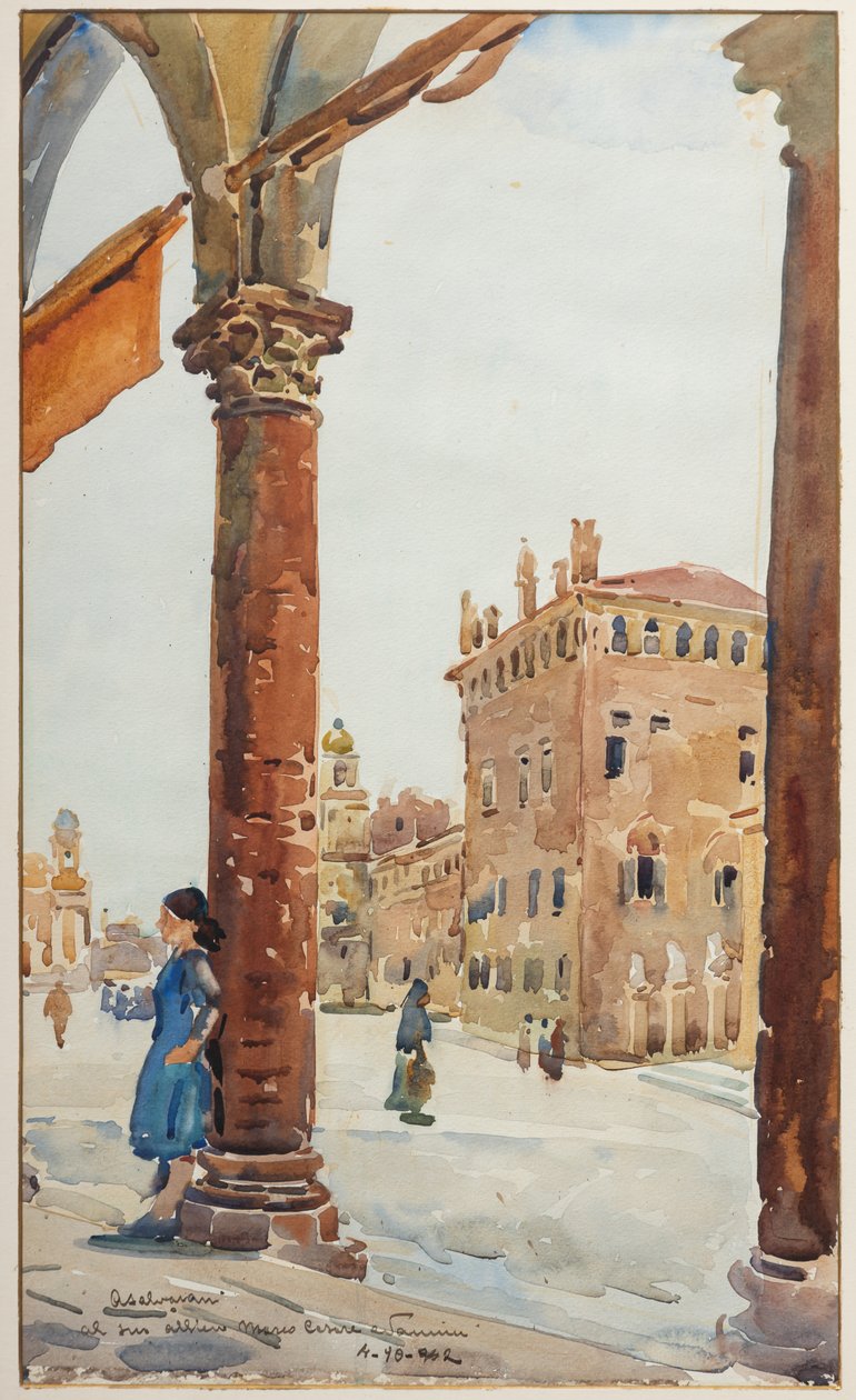 Plac w Carpi (akwarela) autorstwa Arcangelo Salvarani