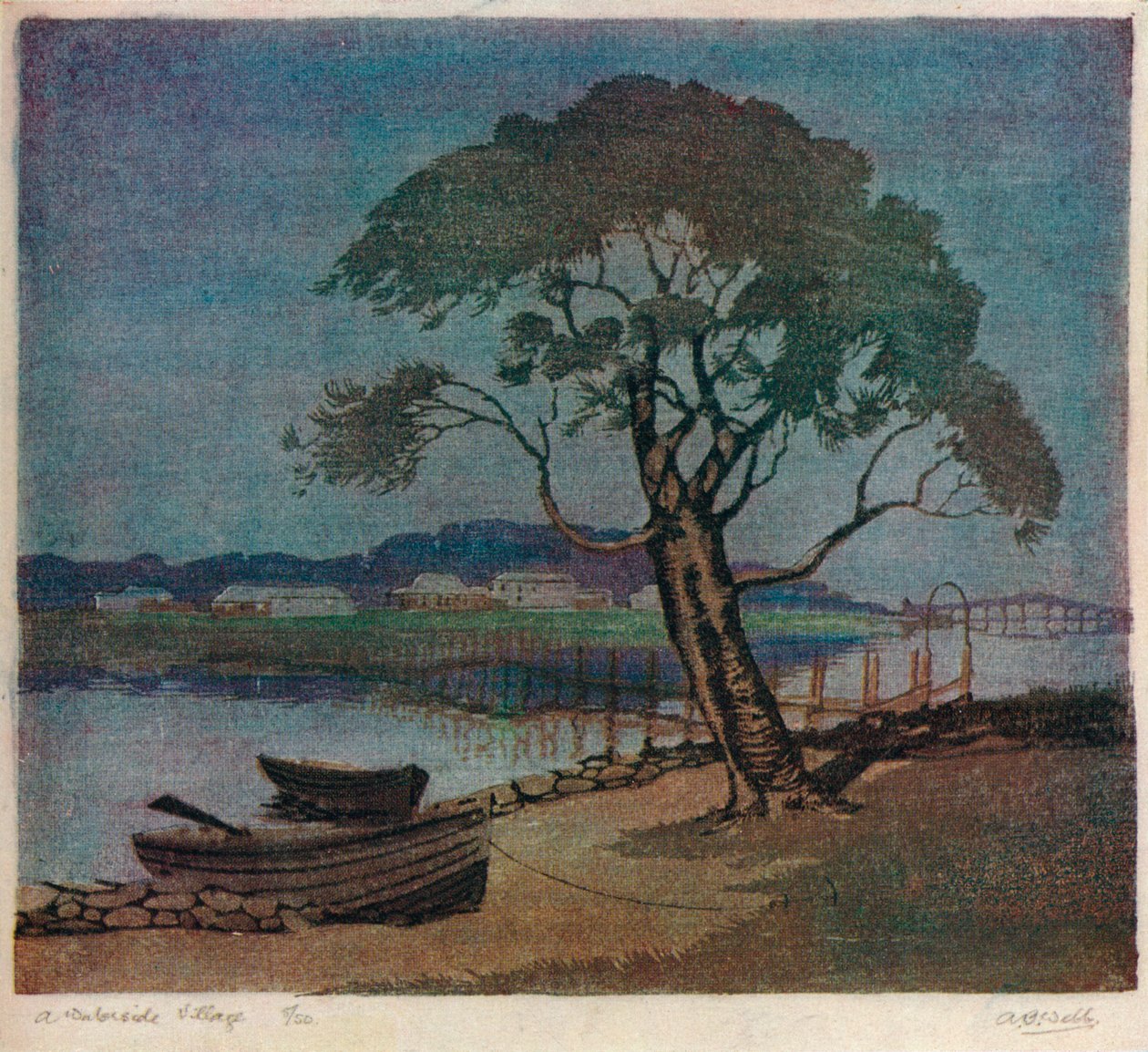 „Wioska nad wodą”, ok. 1921 r. autorstwa Archibald Bertram Webb
