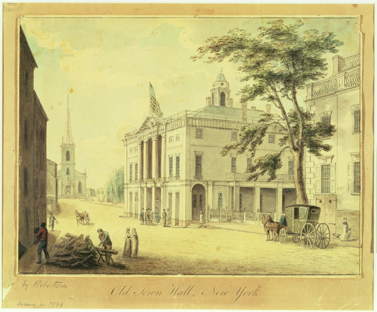 The Old Town Hall (Federal Hall) Nowy Jork, 1798 (grafit, wc, pióro i tusz na papierze) autorstwa Archibald Robertson
