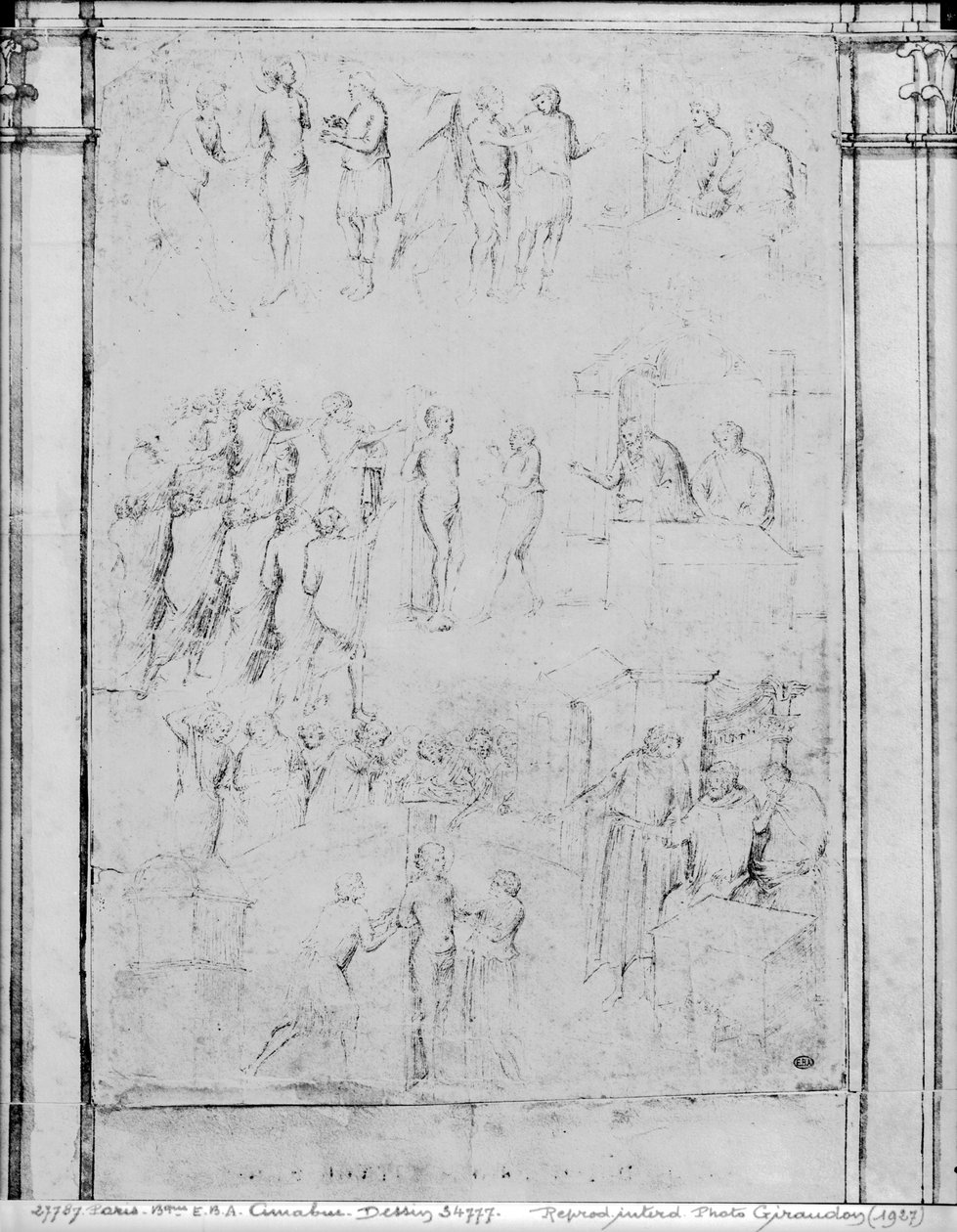 Sceny z życia świętego, szczegół (zob. także 217743) (pióro i atrament i brązowe pranie na papierze) autorstwa Aretino Luca Spinello or Spinelli