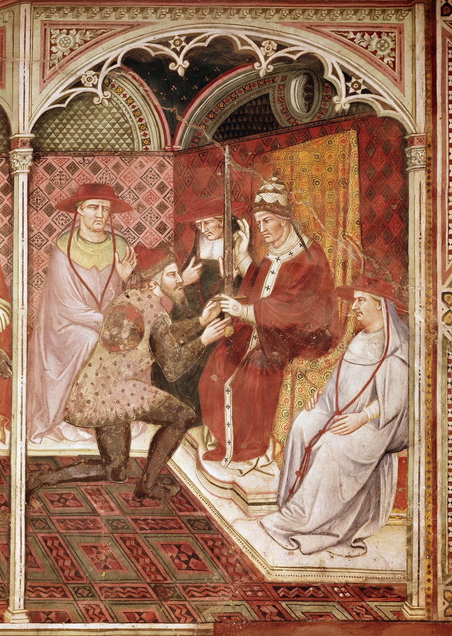 Historia papieża Aleksandra III, papieża podającego miecz dożowi Ziani, 1407 autorstwa Aretino Luca Spinello or Spinelli