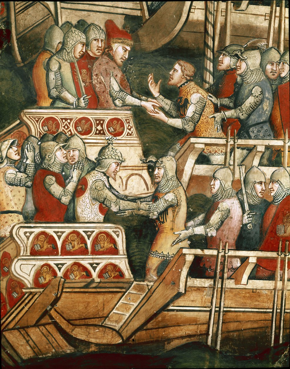 Bitwa morska w Punta Salvore w Zatoce Triesteńskiej. Szczegóły wymiany zakładników (Fresco autorstwa Aretino Luca Spinello or Spinelli