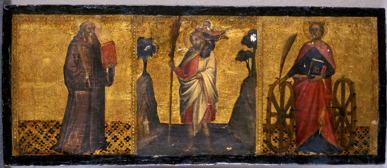 Św. Benedykt, Św. Krzysztof i Św. Katarzyna, ok. 1400 (tempera na drewnie topoli) autorstwa Aretino Luca Spinello or Spinelli