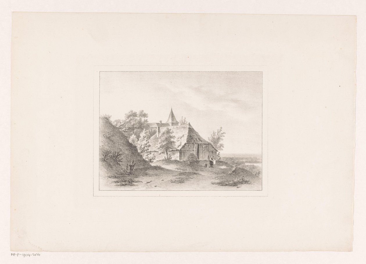 Krawędź wioski z kobietą wybielającą pranie autorstwa Arie Ketting de Koningh (attributed to)