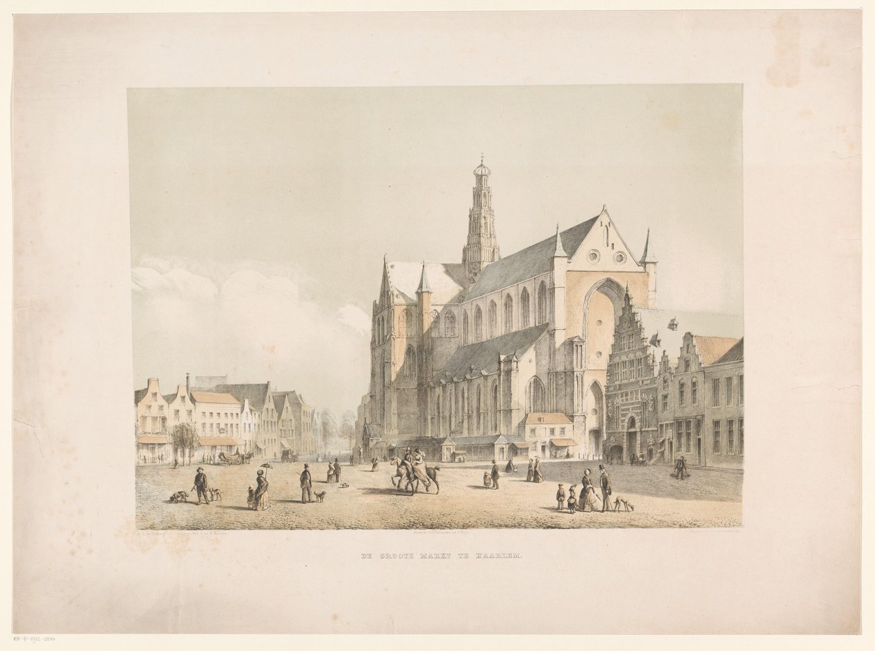 Widok na kościół Sint-Bavo i Grote Markt w Haarlemie Groote Markt w Haarlemie (tytuł na obiekcie) autorstwa Arie Ketting de Koningh