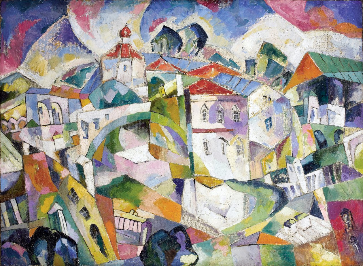Pejzaż kubistyczny, ok. 1910 (olej na płótnie) autorstwa Aristarkh Vasilievic Lentulov