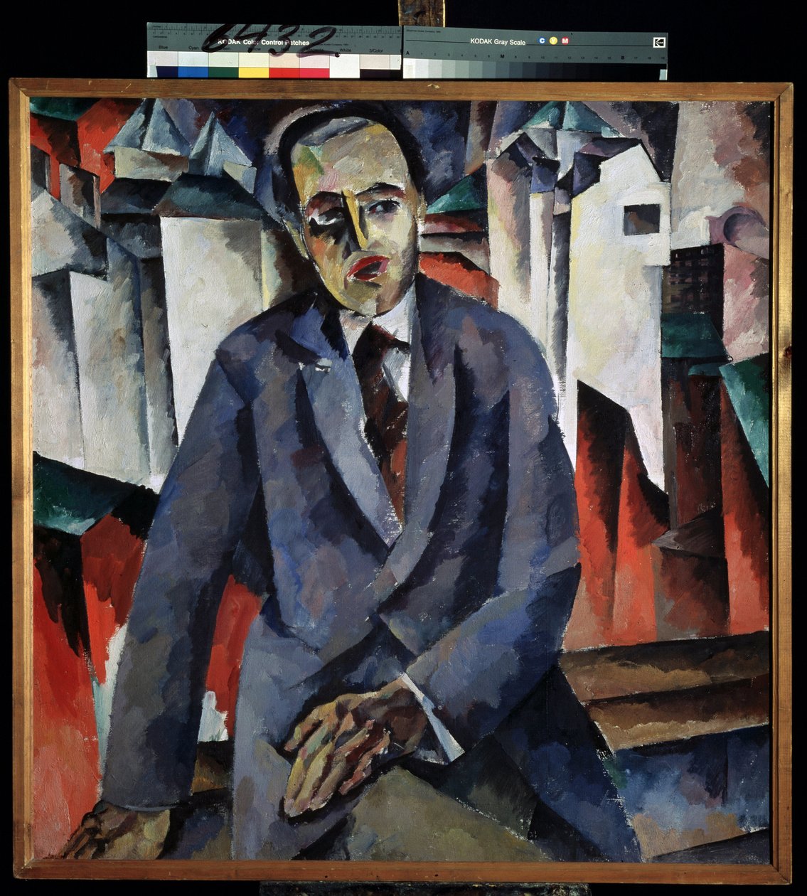 Portret pułkownika Aleksandra Tairowa (1885-1950) (Portret pułkownika A. Tairowa). Obraz Aristarkha Wasiljewicza Lentulowa (Lentulov) (1882-1943), olej na płótnie. Sztuka rosyjska, awangarda XX wieku. Państwowe Muzeum Rosyjskie w Sankt Petersburgu. autorstwa Aristarkh Vasilievic Lentulov