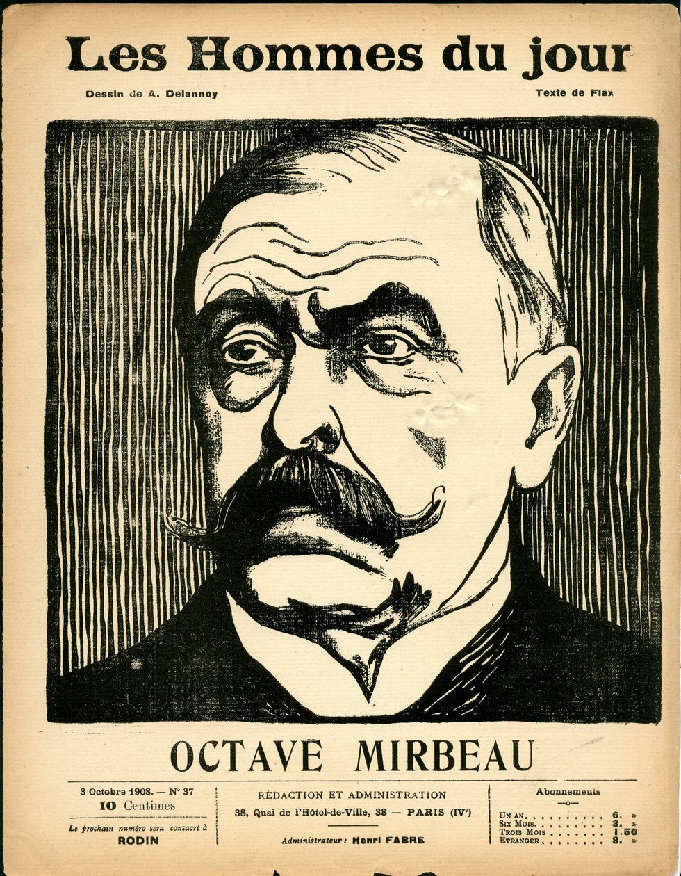 Okładka „Mężczyzn dnia”, satyryczna w B&W autorstwa Aristide Delannoy