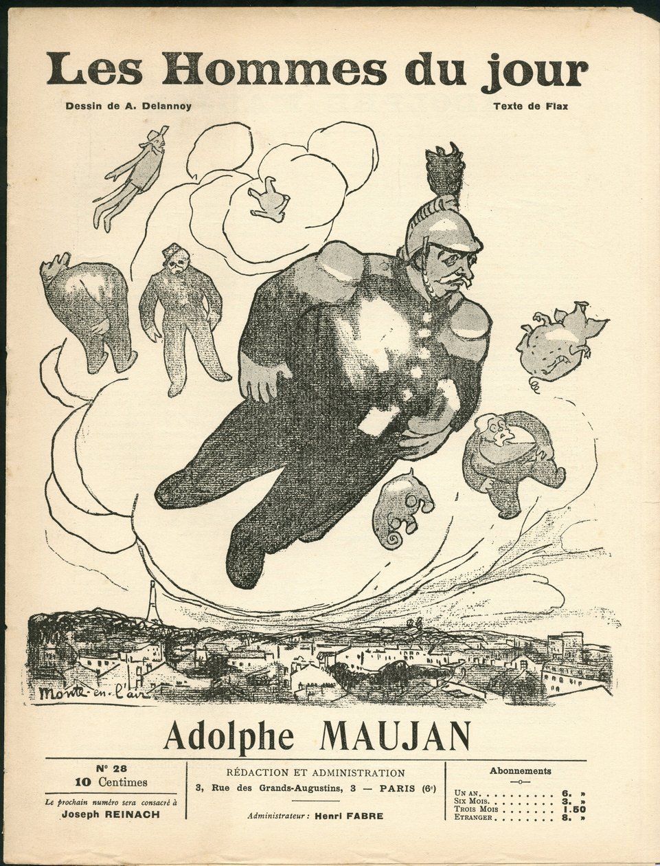 Okładka „”Mężczyźni Dnia””, ca. 1905 - Ilustracja Aristide Delannoy (1874-1911): Balony - Clemenceau George, Jaures Jean, Fallieres Armand (1841-1931), Maujan Adolphe (1853-1914) autorstwa Aristide Delannoy