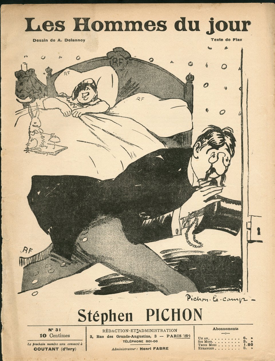 Okładka „Mężczyzn dnia”, ok. 1905 r. – Ilustracja Aristide Delannoy (1874-1911): Sypialnia – Marianne, Pichon Stephen (1857-1933) autorstwa Aristide Delannoy