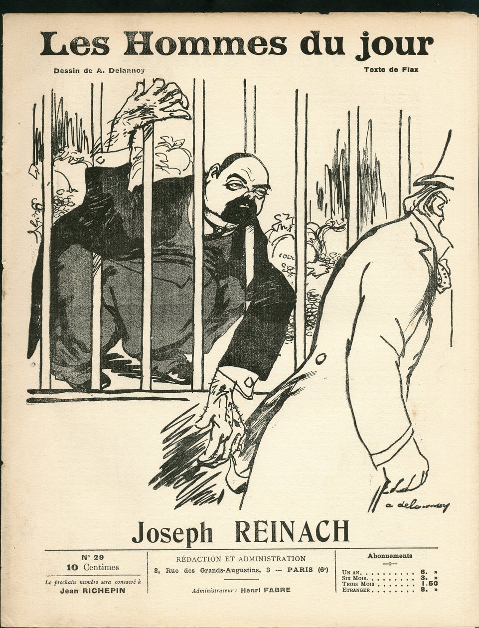 Okładka „Mężczyzn dnia”, około 1905 r. – Ilustracja Aristide Delannoy (1874-1911): Antysemityzm, srebro – Reinach Joseph (1856-1921), Małpa autorstwa Aristide Delannoy