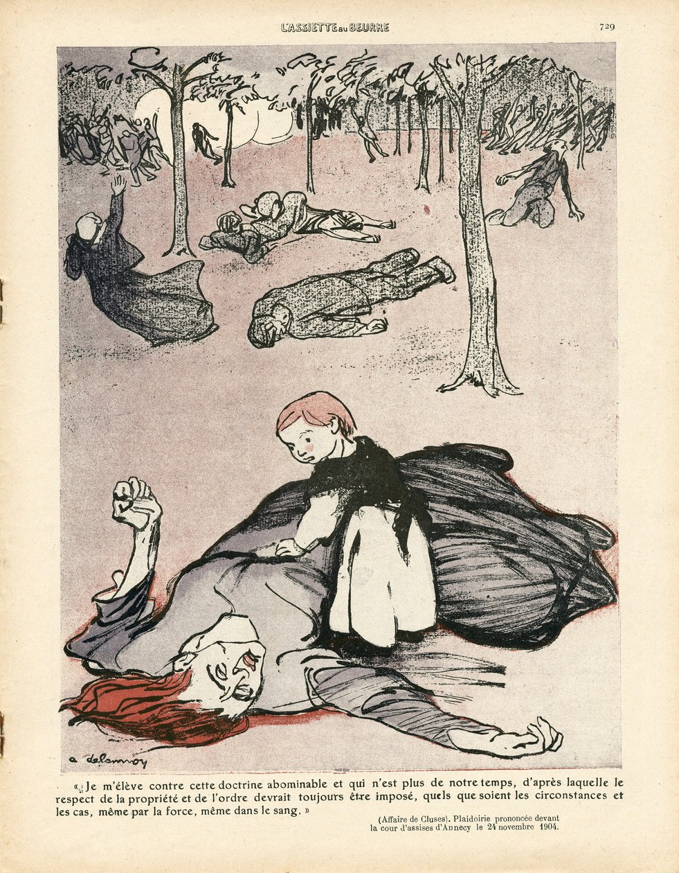 Płyta z masłem, nr 410, satyryczna w kolorze autorstwa Aristide Delannoy