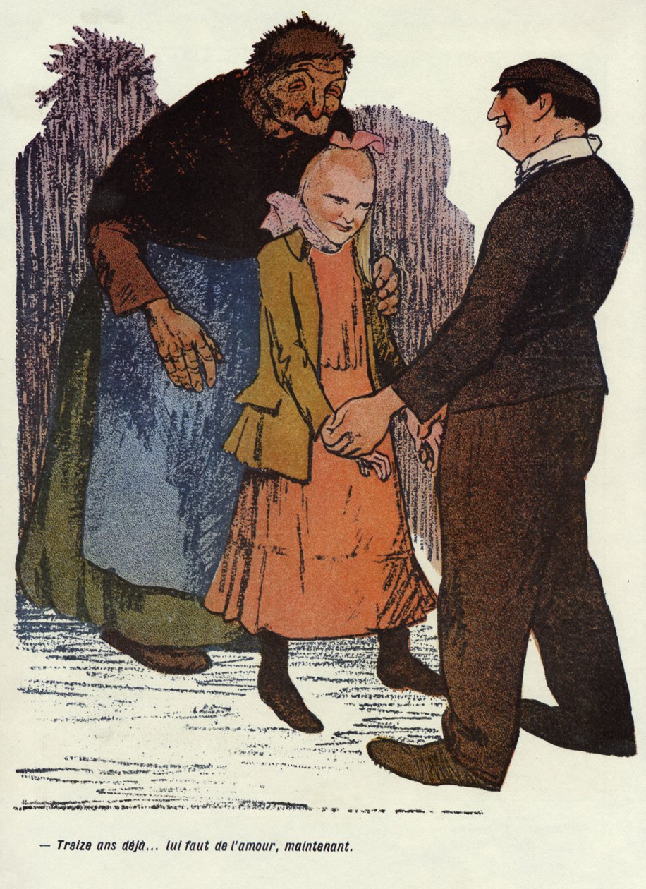 "Już trzynaście lat... teraz potrzebujesz miłości". Ilustracja autorstwa Delannoy dla francuskiego magazynu "L