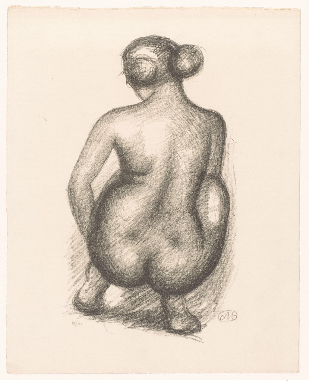 Kucająca naga kobieta widziana od tyłu Femme accroupie de dos (tytuł oryginalny) autorstwa Aristide Maillol (signed by artist)