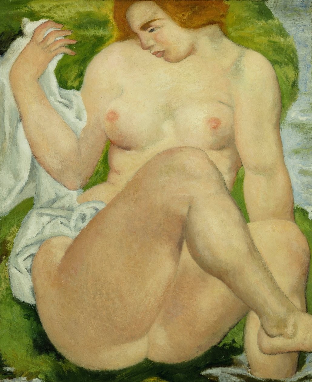 Kąpiący się na brzegu rzeki; Baigneuse au Bord de la Riviere, ok. 1935 (olej na płótnie) autorstwa Aristide Maillol