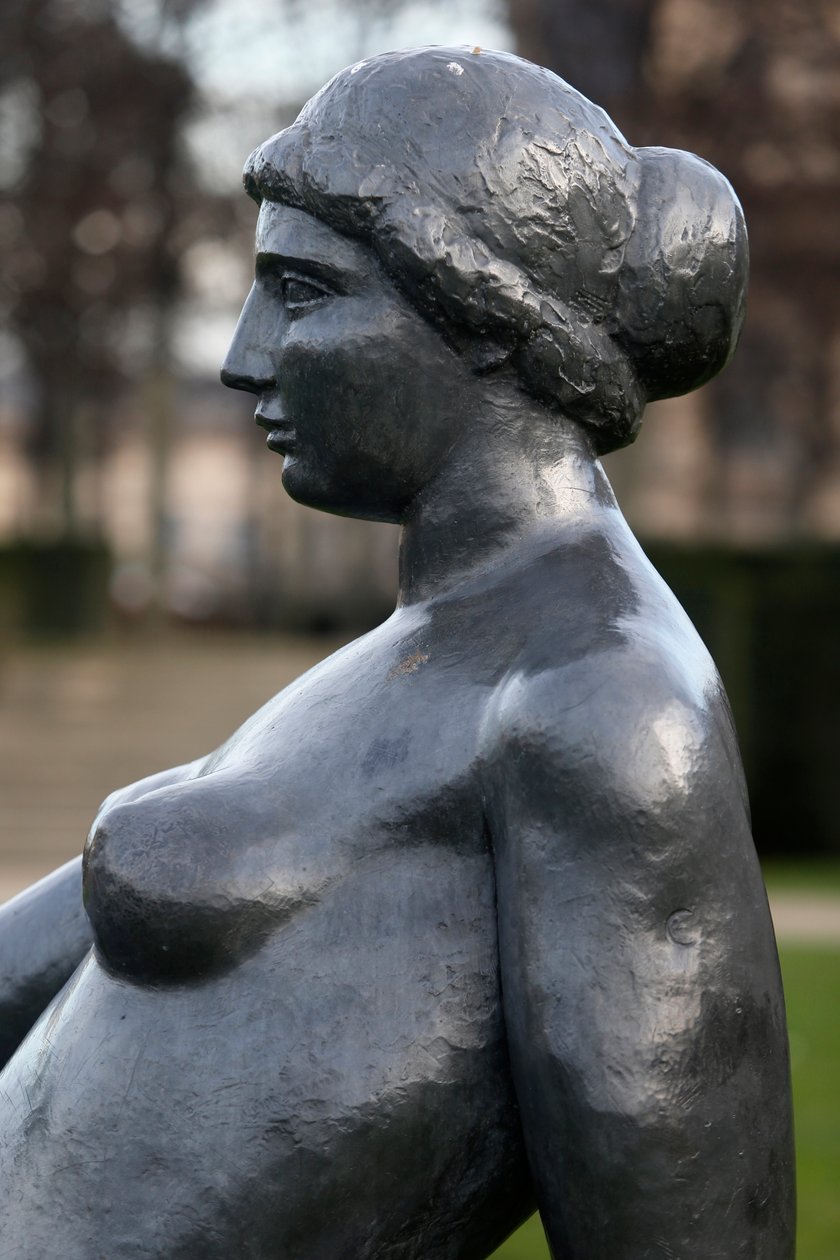 Jardin des Tuileries, Aristide Maillol, Leżąca młoda dziewczyna, brąz 1921, Detal, Paryż, Francja (zdjęcie) autorstwa Aristide Maillol