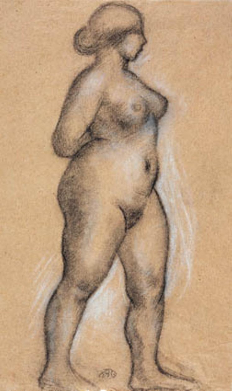 Modelka widziana z boku, idąca w prawo autorstwa Aristide Maillol