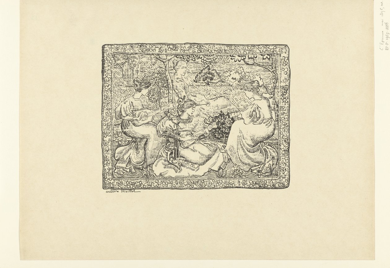 Gobelin z czterema muzykami kobietami w krajobrazie Tapisserie ou koncert champêtre L