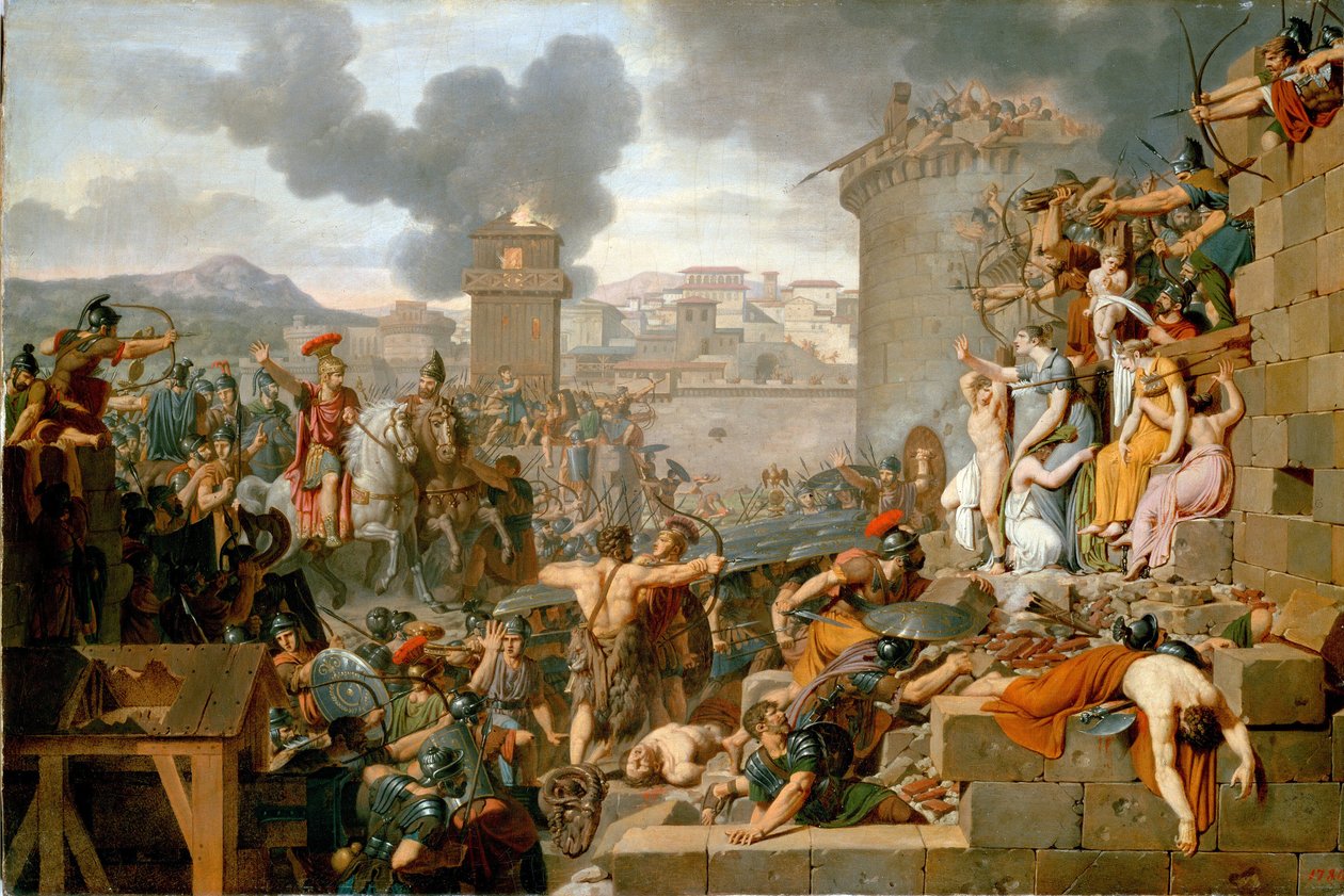 ""Metellus Raising the Siege" (Metellus Raising the Siege) Podczas oblężenia miasta Centobrica, Kwintus Caecilius Metellus Macedonicus aresztuje swoich żołnierzy, gdy mieszkańcy narażają dzieci Retogene