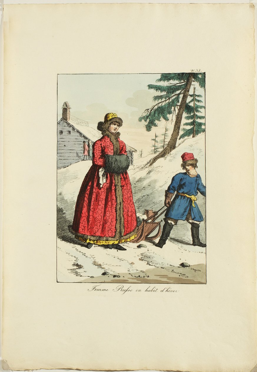 Rosyjska odzież zimowa z Moeurs et Costumes des Russes, 1817 autorstwa Armand Gustave Haubigant