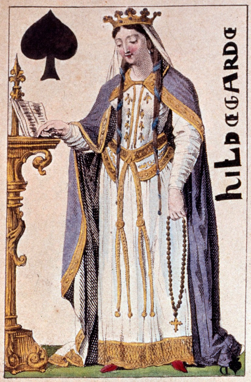 Reprezentacja Hildegardy de Vintzgau (757-783), żony Karola Wielkiego (Karol I). Fragment karty do gry wykonanej przez Gustave