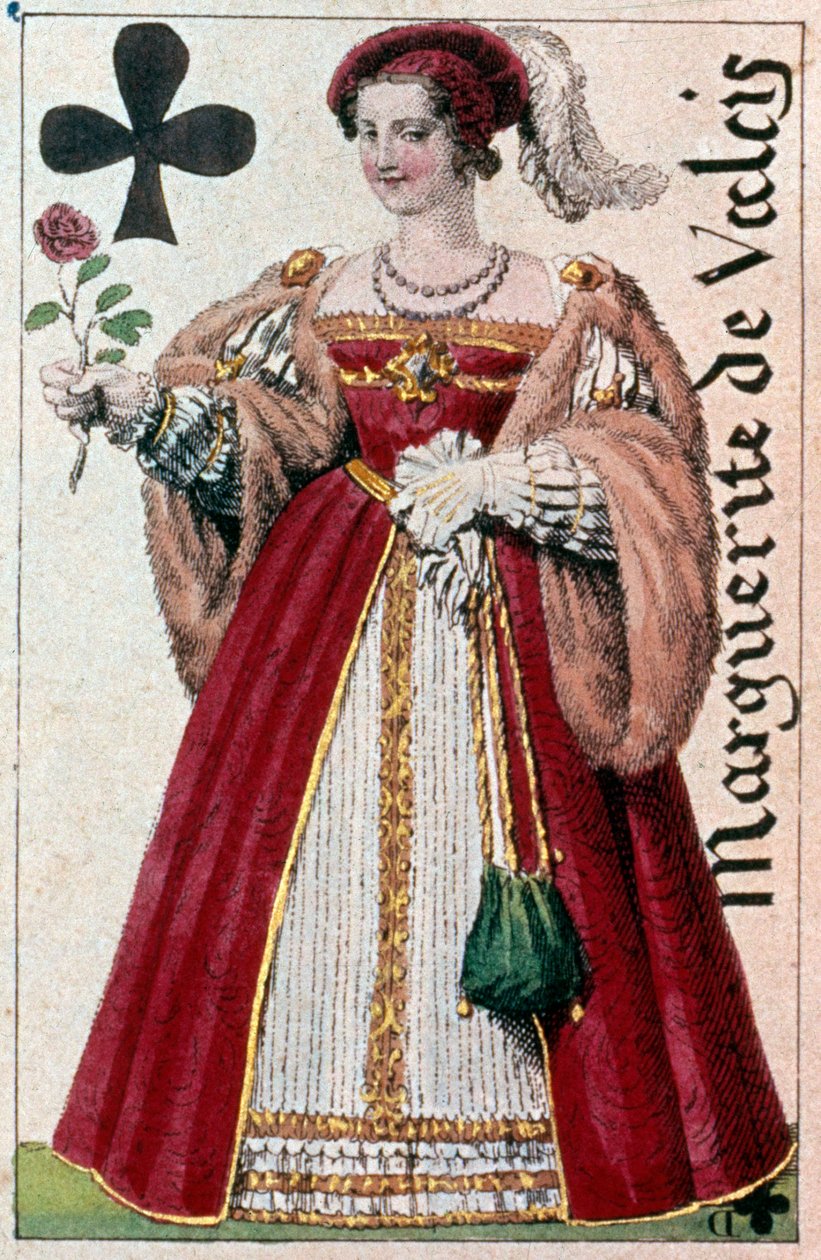 Reprezentacja Małgorzaty de Valois (1553-1615) znanej jako królowa Margot. Fragment karty do gry wykonanej przez Gustave