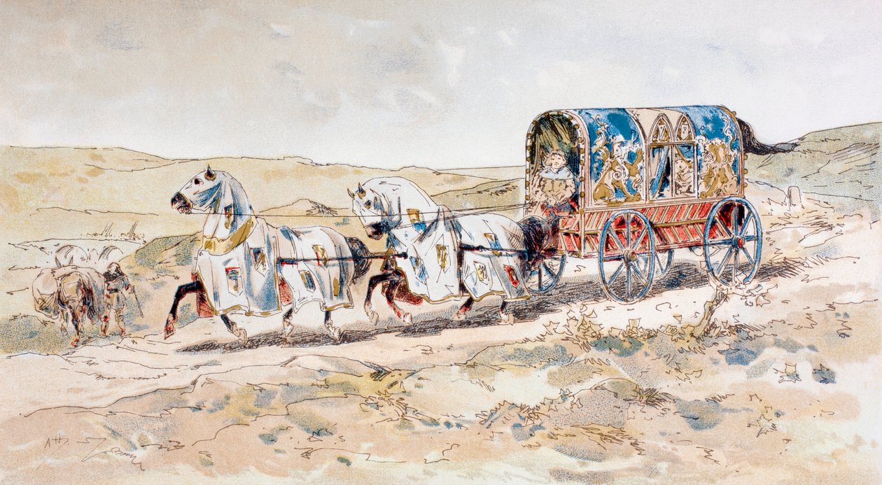 Powóz damski ciągnięty przez konia z XIII w., 1886 r. autorstwa Armand Jean Heins