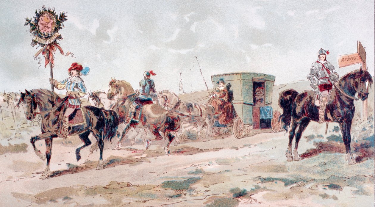 XVII amžiaus dengtas arklių traukiamas treneris, 1886 m. poli autorstwa Armand Jean Heins