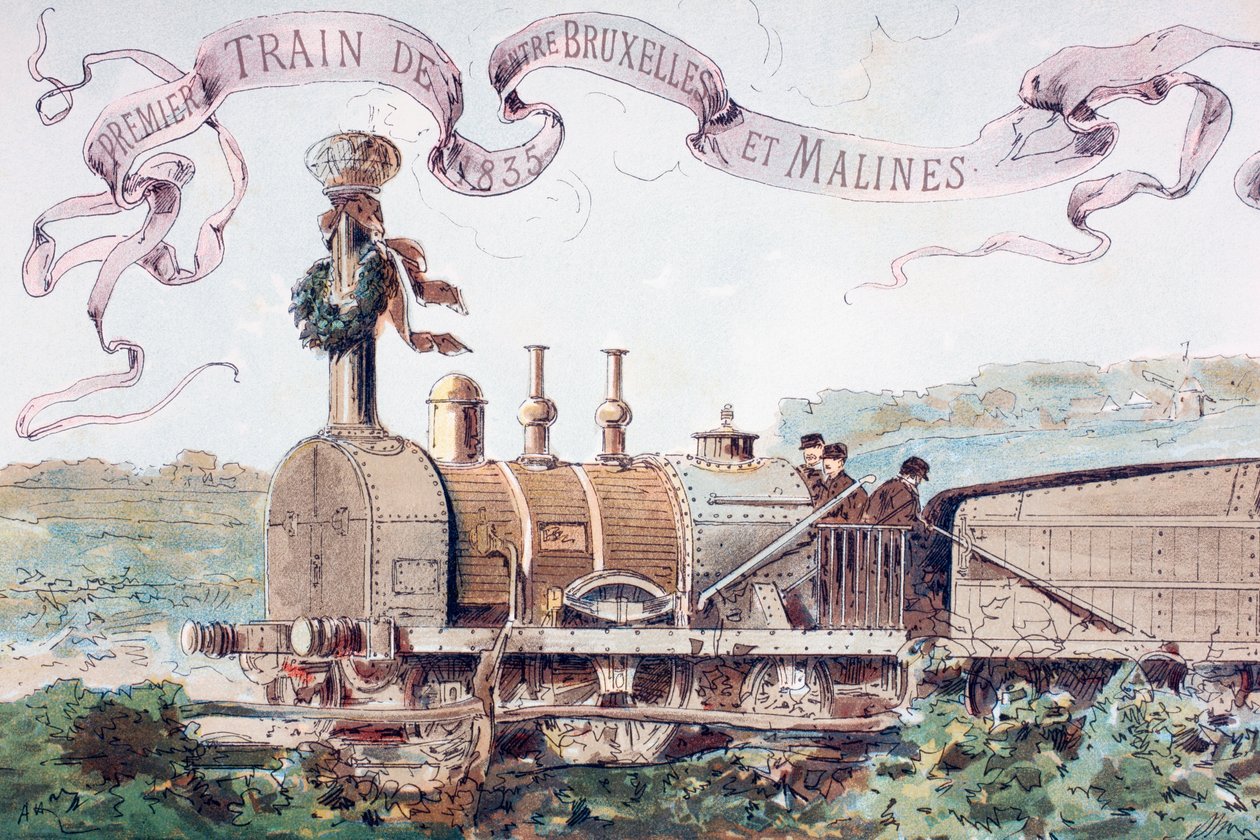 Zdjęcie z okazji pierwszego pociągu z Brukseli do Mechlina w 1835, 1886 r. autorstwa Armand Jean Heins
