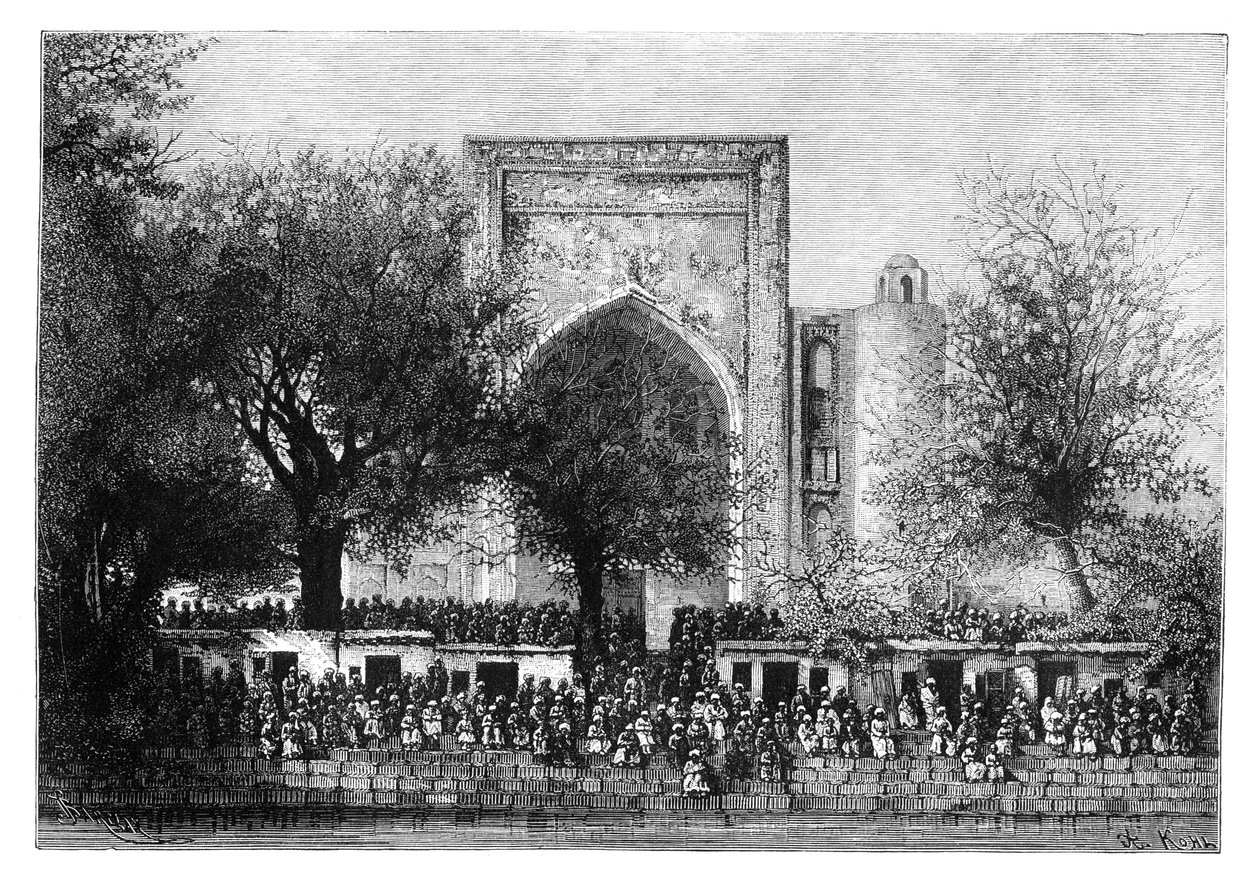 Zgromadzenie przed meczetem w Bucharze, Uzbekistan, 1895. autorstwa Armand Kohl