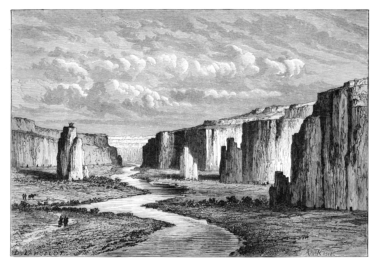 Klify na Żółtej Ziemi, na północ od Tai-Yeun, Shanxi, Chiny, 1895. autorstwa Armand Kohl