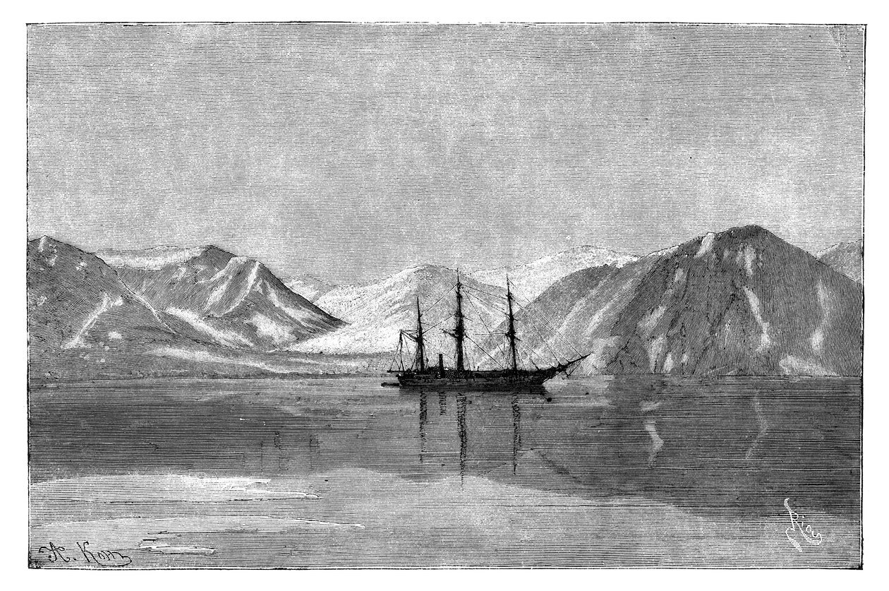 Vega na kotwicy w zatoce Konyam na Syberii, Rosja, 1895. autorstwa Armand Kohl