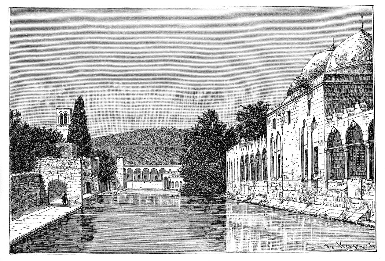 Meczet i Fontanna Abrahama, Ofra w Tayyibah, Zachodni Brzeg, Izrael, 1895. autorstwa Armand Kohl