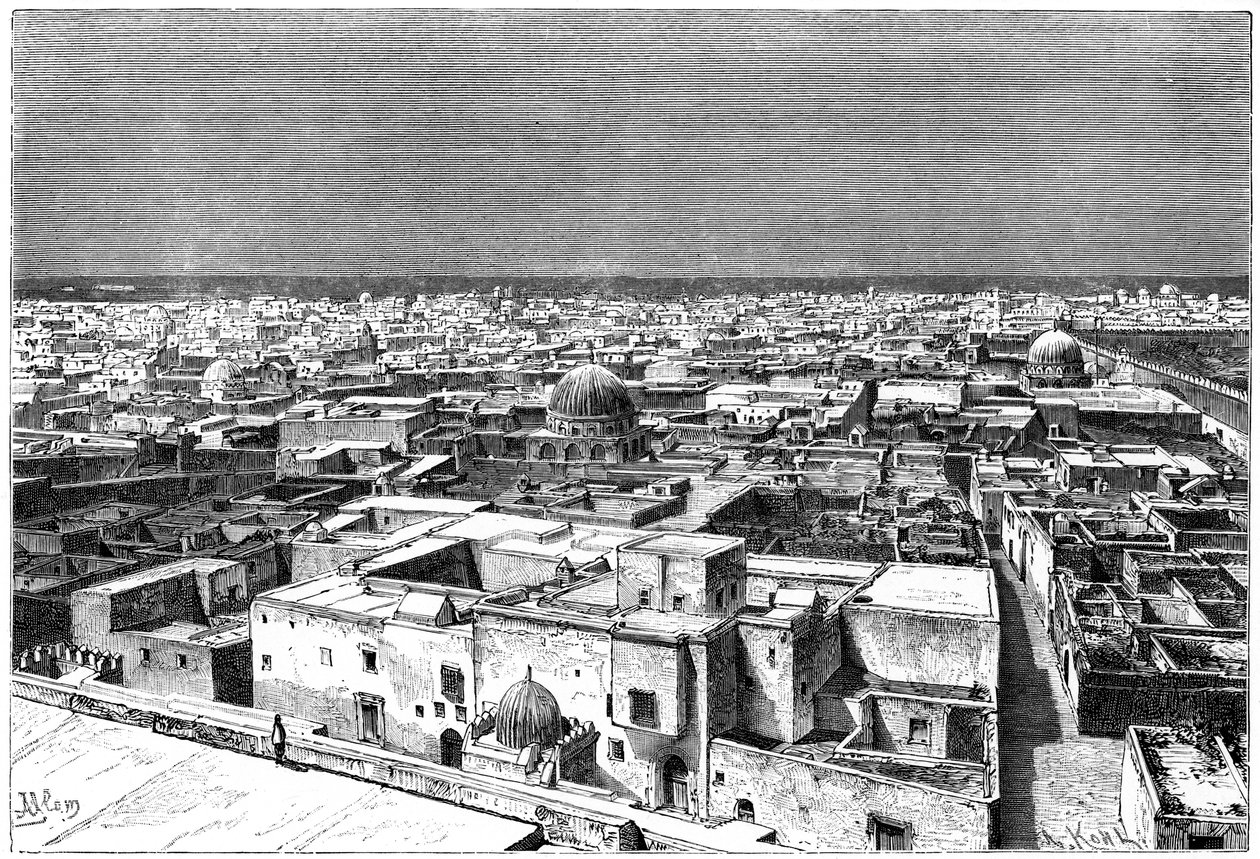 Widok na Kairwan, Tunezja, ok. 1890 r. autorstwa Armand Kohl