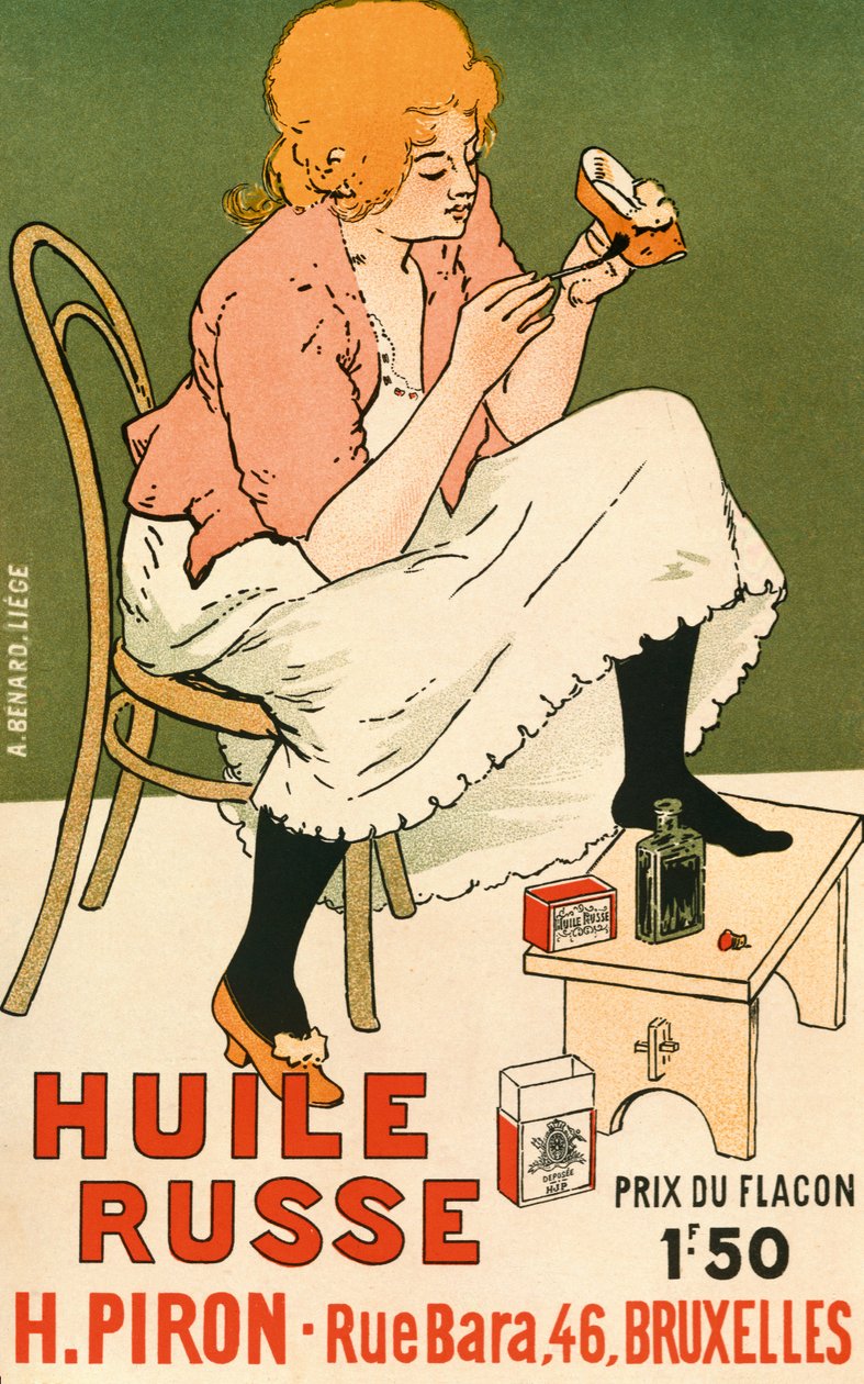 Plakat reklamujący ochraniacz na buty „Huile Russe”, 1896 r. autorstwa Armand Rassenfosse