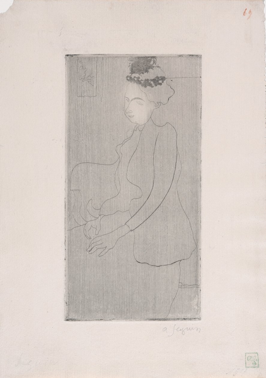 Femme assise avec chapeau a pióropusze (siedząca kobieta w kapeluszu z piórami) ok. 1893 r. (akwaforta) autorstwa Armand Séguin