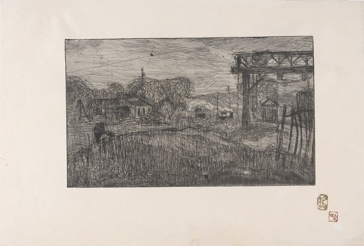 La Gare de Valmondois (dworzec kolejowy Valmondois) 1893 (akwaforta i ruletka) autorstwa Armand Séguin