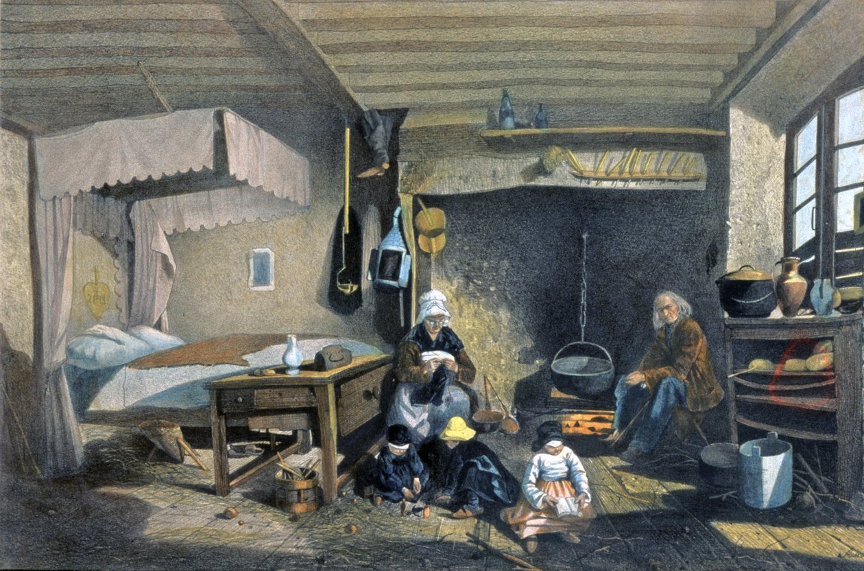 Wnętrze domu chłopskiego w Royat autorstwa Armand Theophile Cassagne