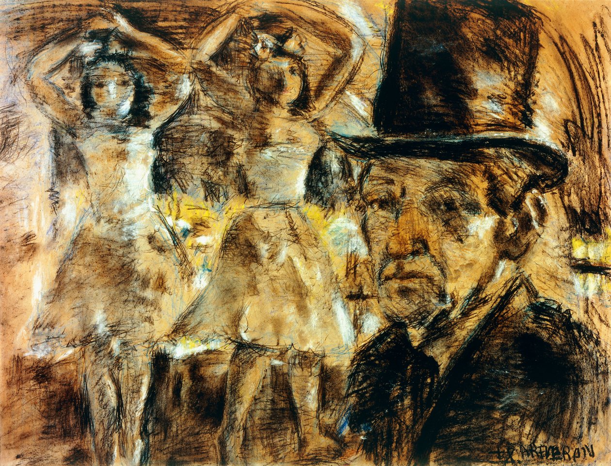Autoportret z lalkami (węgiel, pastel i biała kreda na papierze) autorstwa Armando Reverón