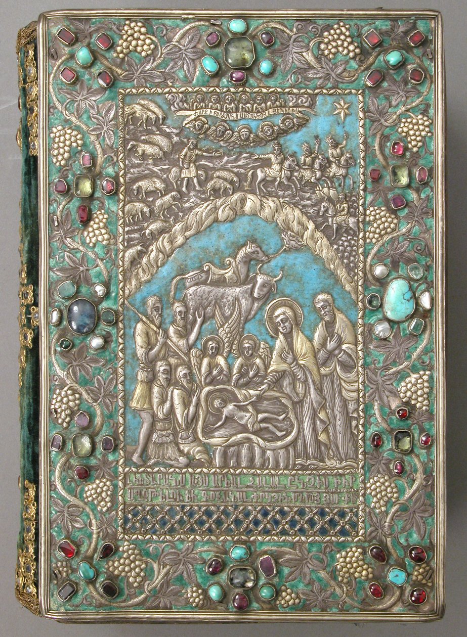 Ewangelia ze srebrną okładką, 1691 (srebro, złocenie, klejnoty, emalia) autorstwa Armenian School