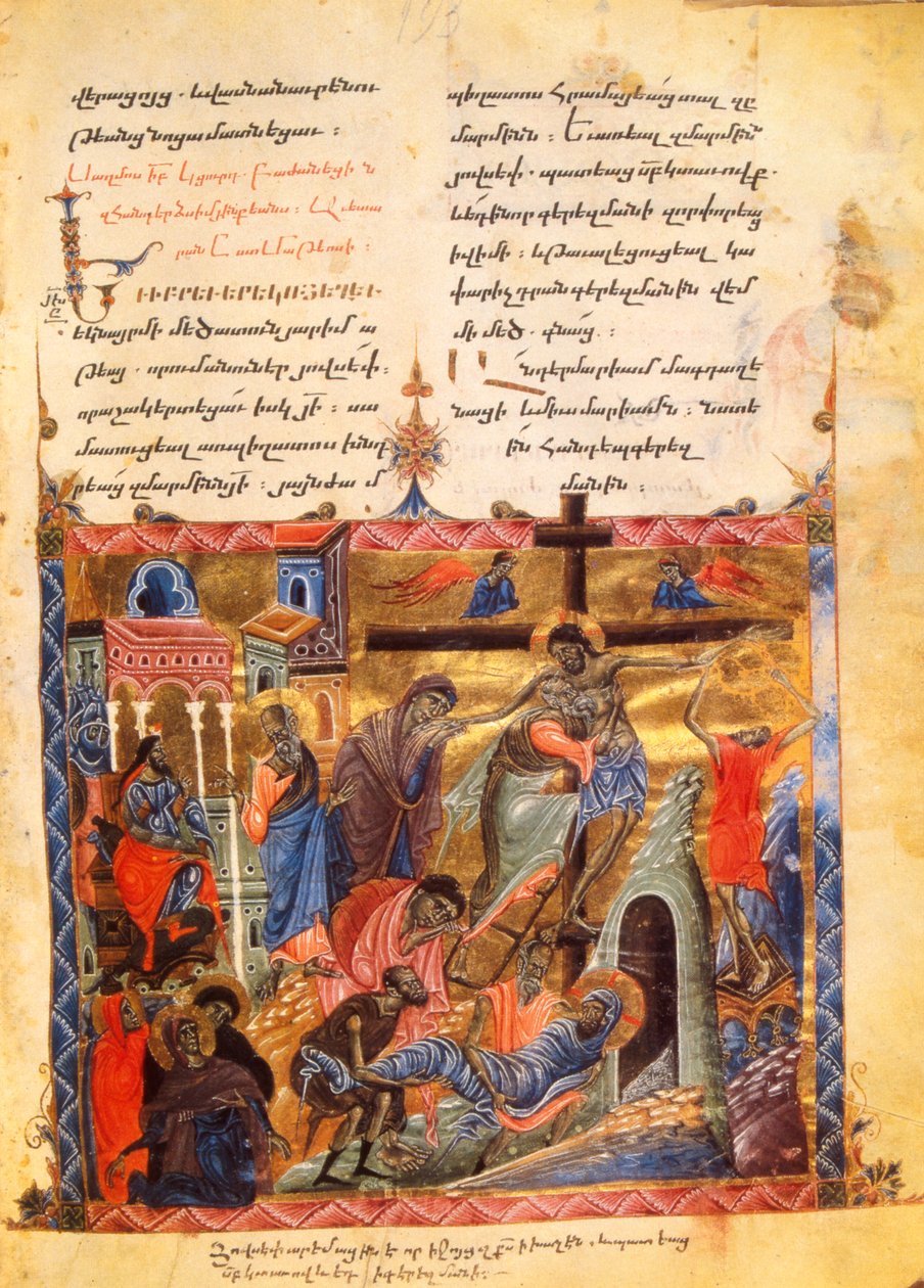 Zstąpienie do grobu. Pogrzeb Chrystusa, ok. 1200-99 r. (rękopis oprawiony) autorstwa Armenian School