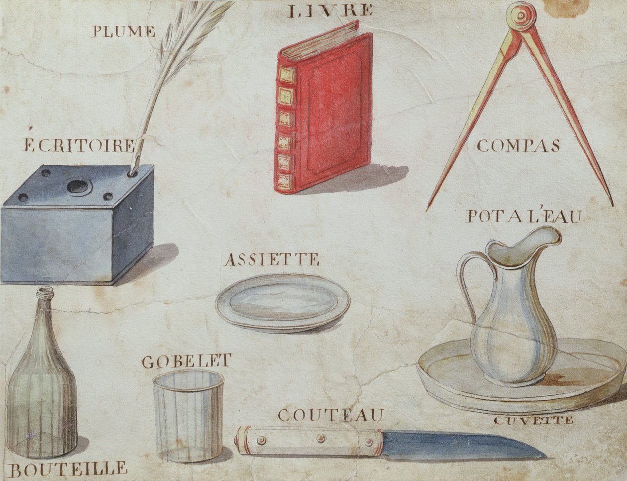 Ilustracje z „Księgi alfabetu francuskiego z 1814 roku”, wyd. przez Charles Plante Fine Arts, 1814 autorstwa Arnaud de Beauregard