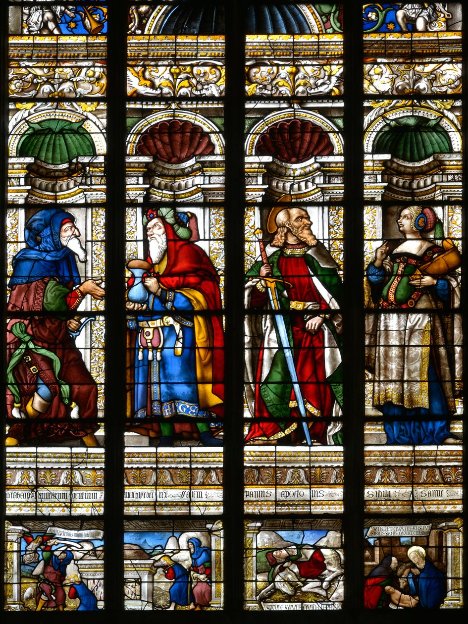 Abraham, Melchizedech, św. Paweł i Sybilla z Samos - Witraż w kaplicy św. Jakuba, Arnaud de Moles (1470-1520) ukończony w 1513 r. - Cathedrale Sainte Marie d