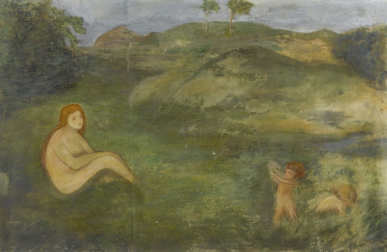 Nimfa na łące jako przedstawicielka czasów prehistorycznych (1858) autorstwa Arnold Böcklin