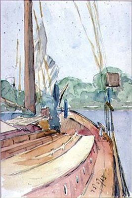 Pokład holenderskiego jachtu, 1913 (wc na papierze) autorstwa Arnold 1867 1931 Bennett