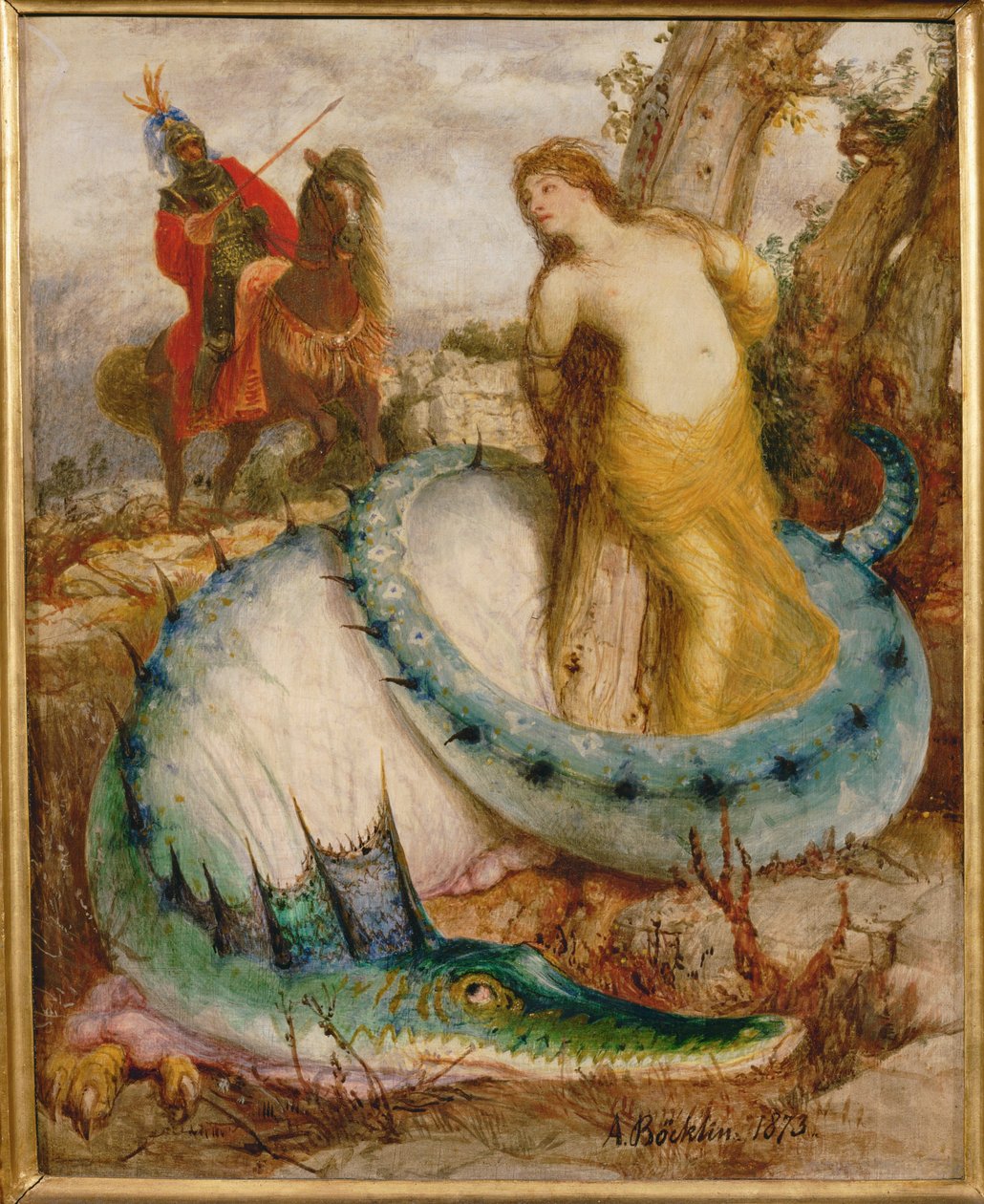 Angelica und der Drache - Angelica i smok ... (tempera na drewnie) autorstwa Arnold Böcklin