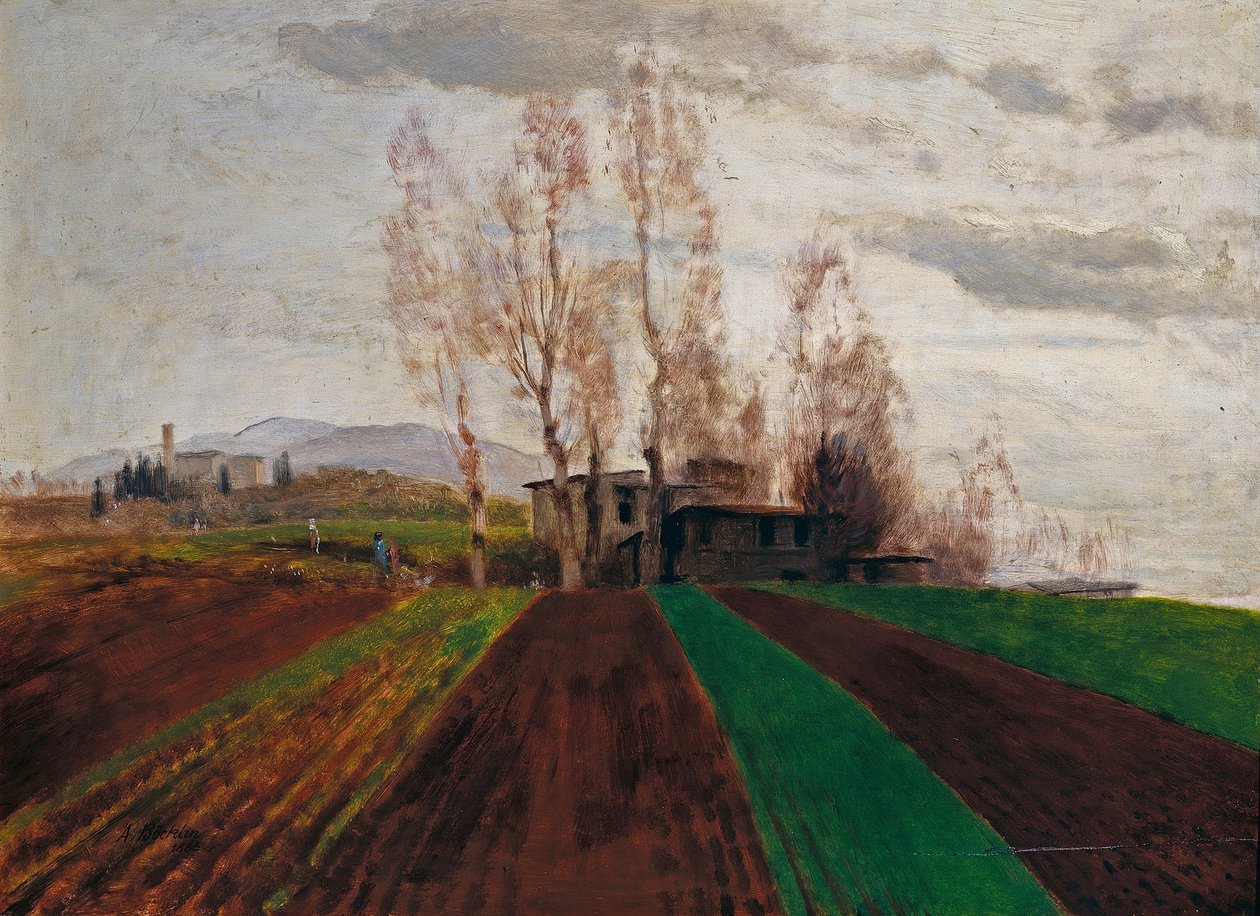 Pole uprawne wczesną wiosną / Zaorane pole wczesną wiosną autorstwa Arnold Böcklin
